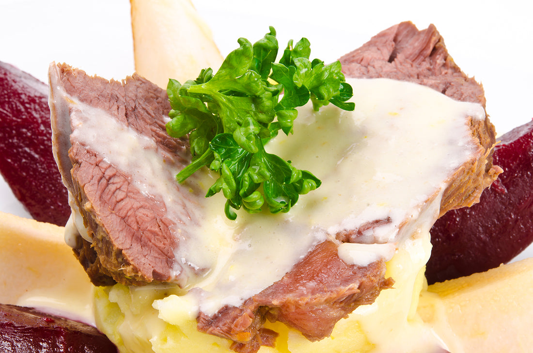 Image of steak with creamy horseradish sauce