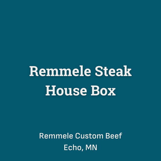 Remmele Steak House Box including 10-12lbs of selected steaks ranging from ribeye and t-bone to flank and skirt steak