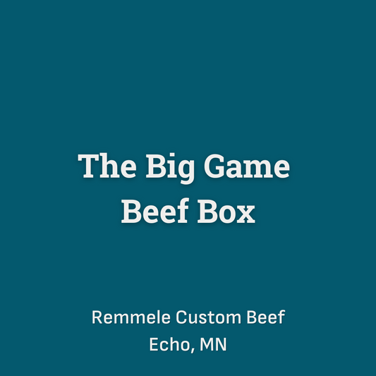 The Big Game Beef Box including 2 Beef Roasts approx. 3.5 lb. each, 3 Ground Beef 1 lb